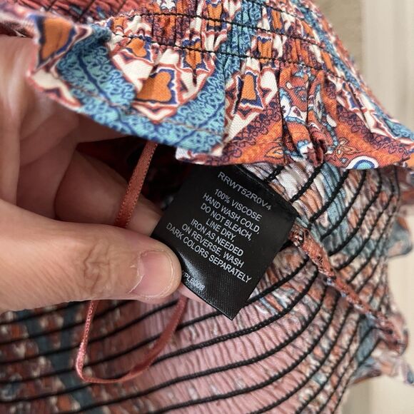 Rock & Roll Denim Mauve Pink Floral Paisley Western Smocked Cowgirl Crop Top S - Picture 5 of 9